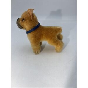 Vintage 1960's Steiff Boxer Sarras Dog no IDs Leather Collar mohair